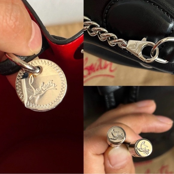 New Christian Louboutin Calfskin Sequin Marie Jane Bucket Bag In Black - Picture 10 of 13